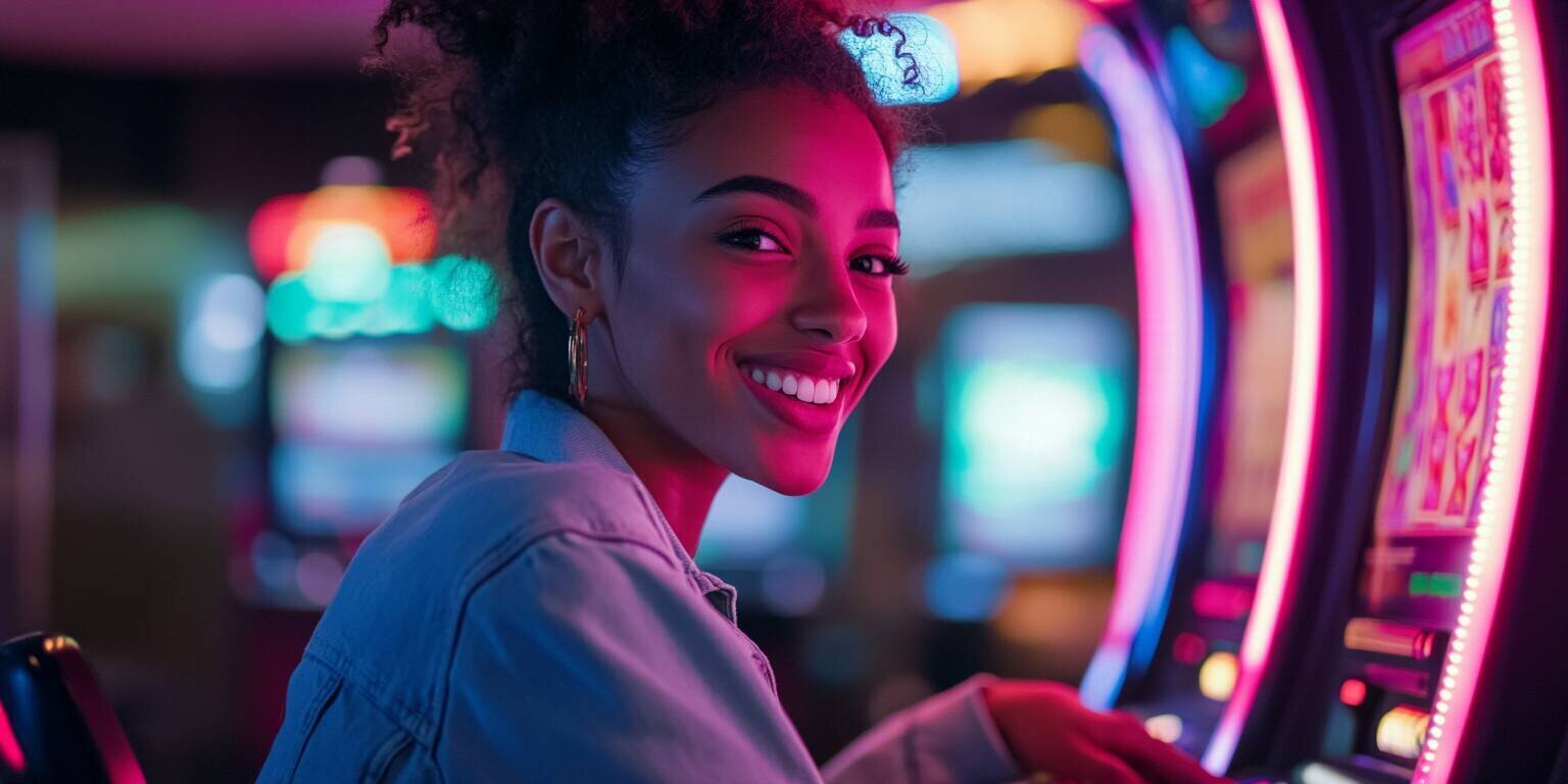 Happy Player at Slot Machine